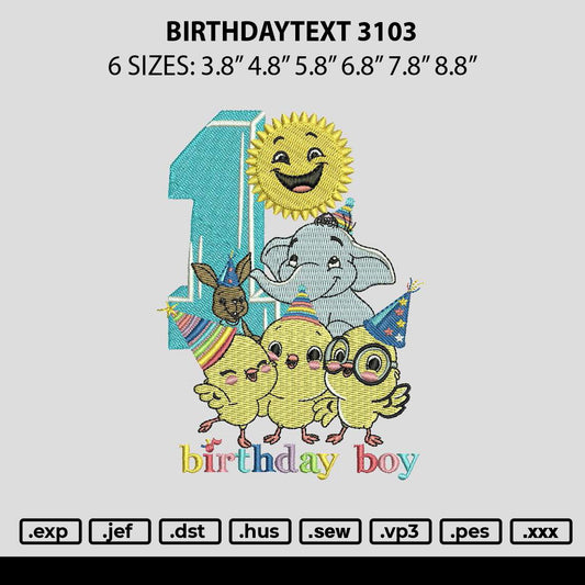 Birthdaytext 3103 Embroidery File 6 sizes