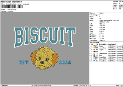 Biscuit Dog Embroidery File 6 sizes