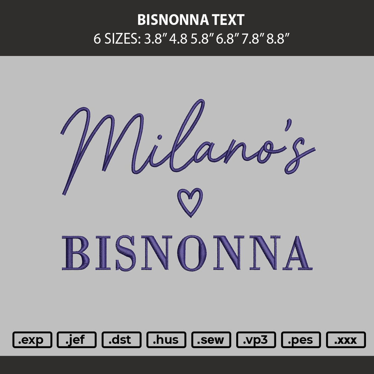 Bisnonna Text Embroidery Machine Design File 6 sizes