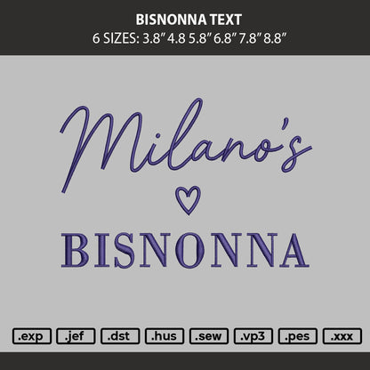 Bisnonna Text Embroidery Machine Design File 6 sizes