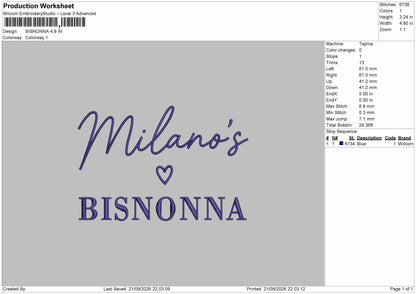 Bisnonna Text Embroidery Machine Design File 6 sizes