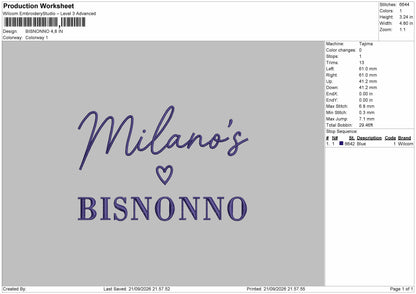 Bisnonno Text Embroidery Machine Design File 6 sizes