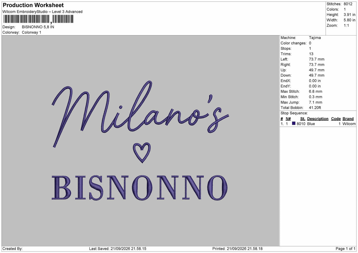 Bisnonno Text Embroidery Machine Design File 6 sizes