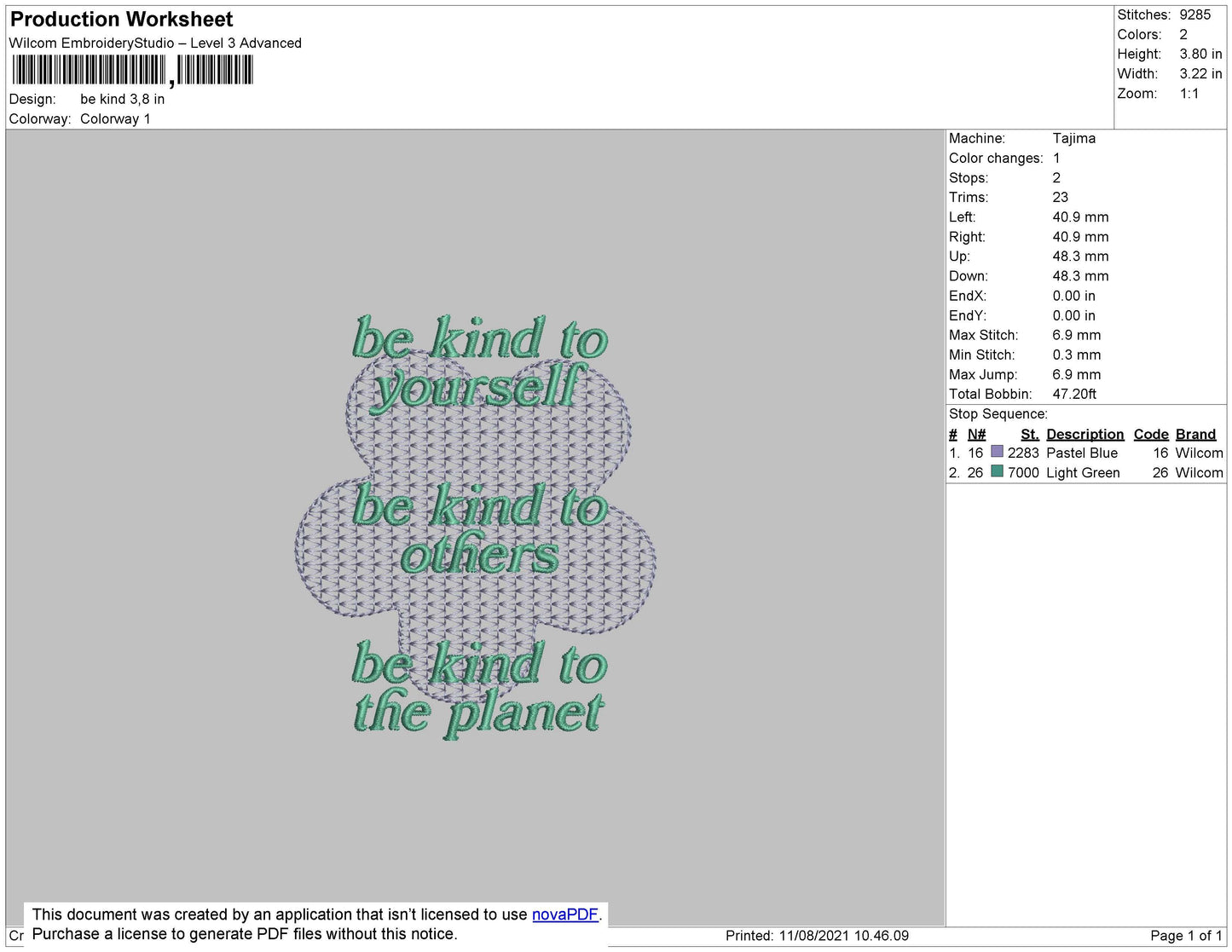 Be Kind to yourself Embroidery Design File