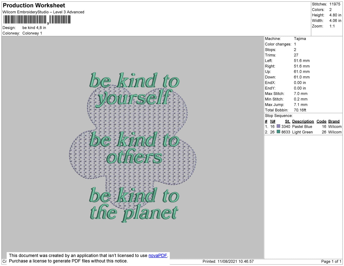 Be Kind to yourself Embroidery Design File