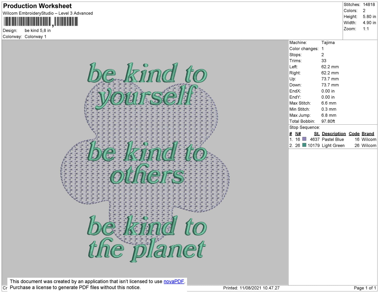 Be Kind to yourself Embroidery Design File