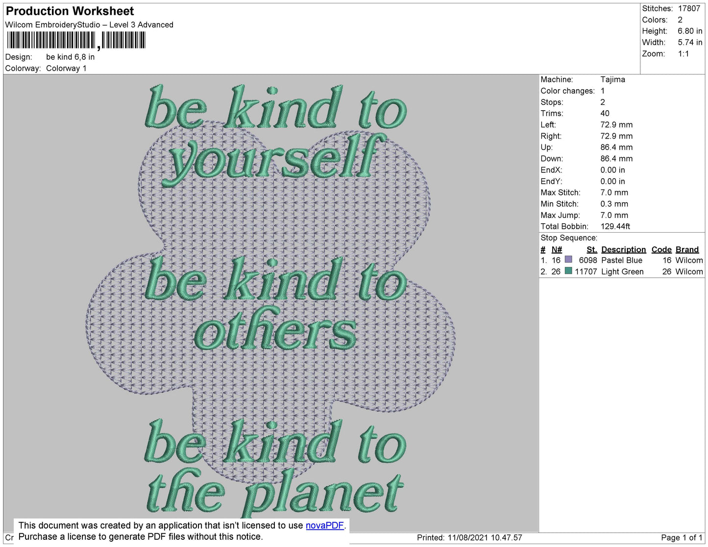Be Kind to yourself Embroidery Design File