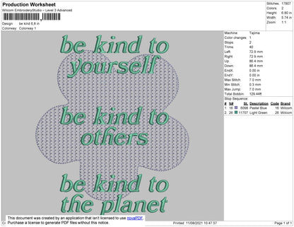 Be Kind to yourself Embroidery Design File