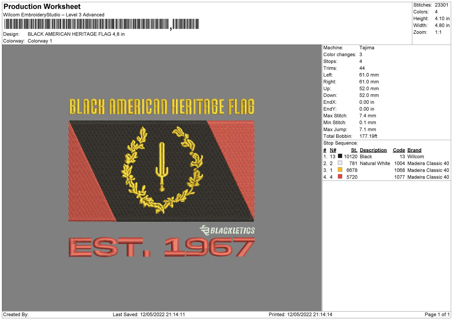 Black American Heritage Flag Embroidery File 8 size