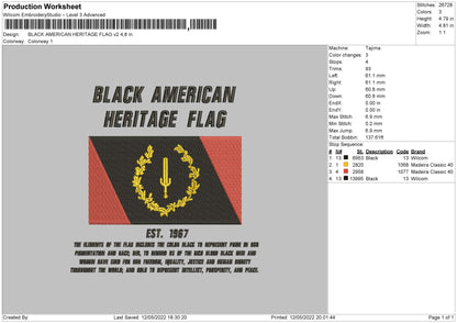 Black American Flag V2 Embroidery Design File