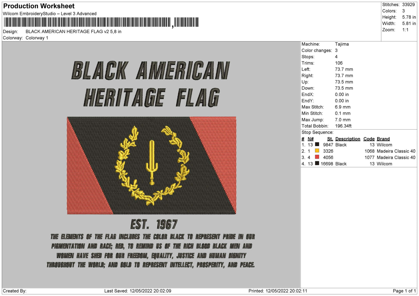 Black American Flag V2 Embroidery Design File
