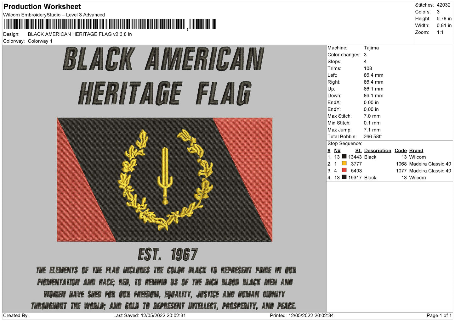 Black American Flag V2 Embroidery Design File