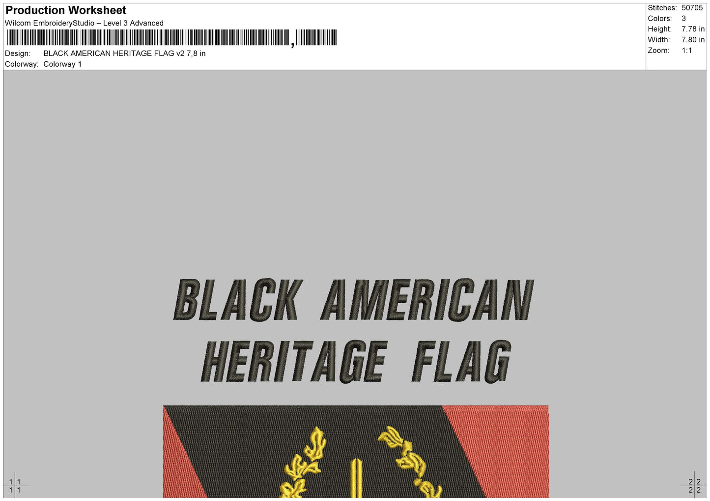 Black American Flag V2 Embroidery Design File