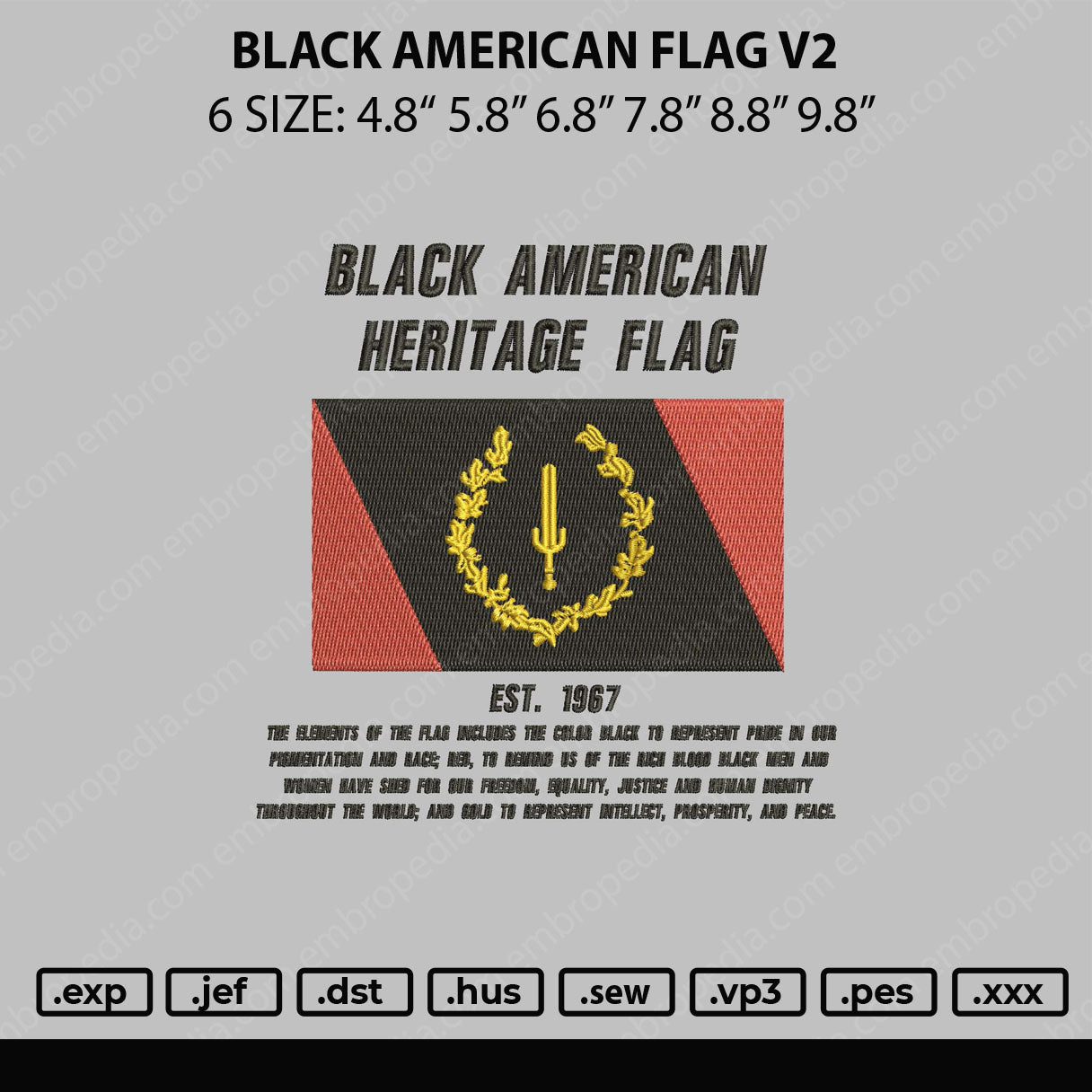 Black American Flag V2 Embroidery Design File