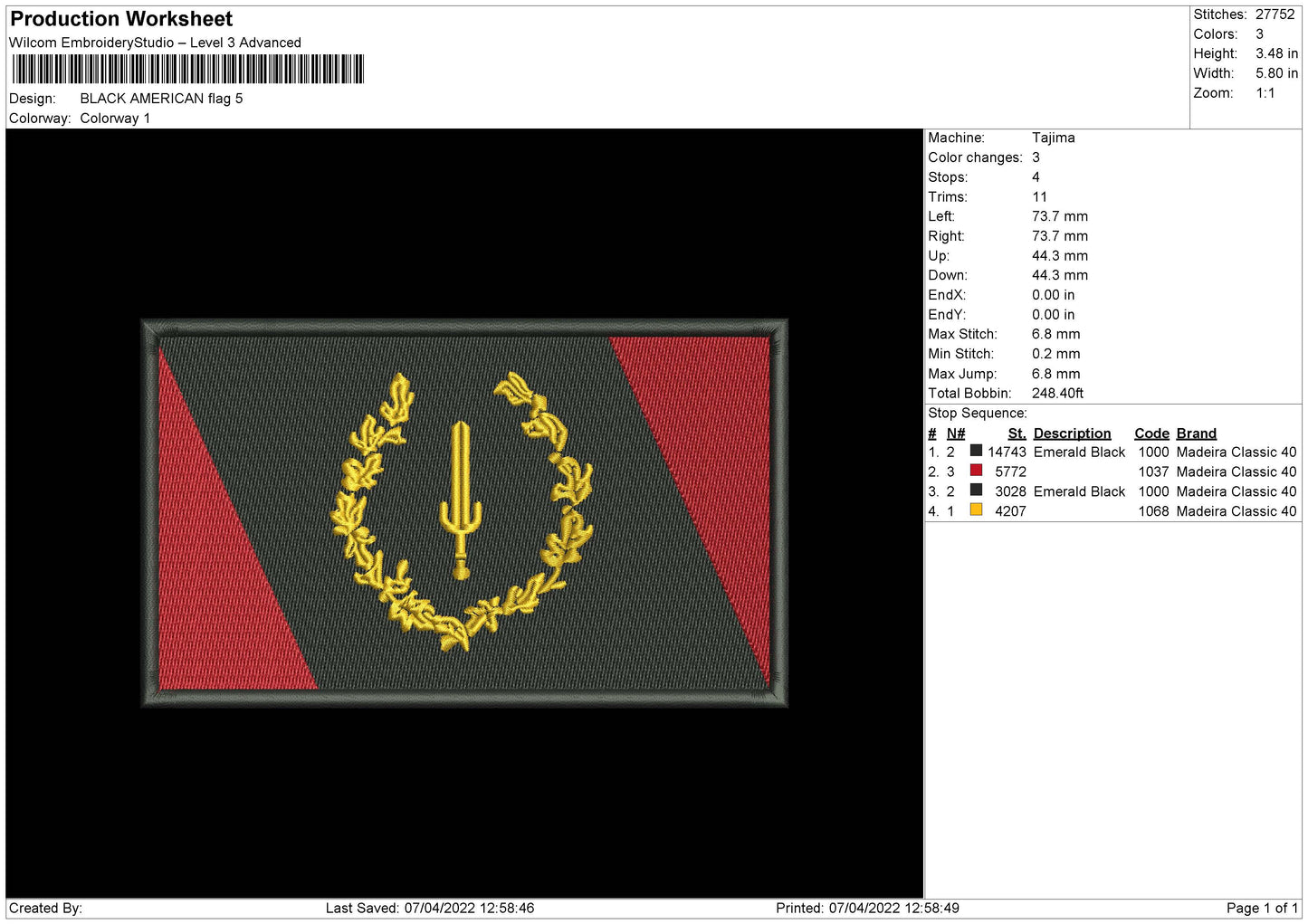 Black American Embroidery File 4 size