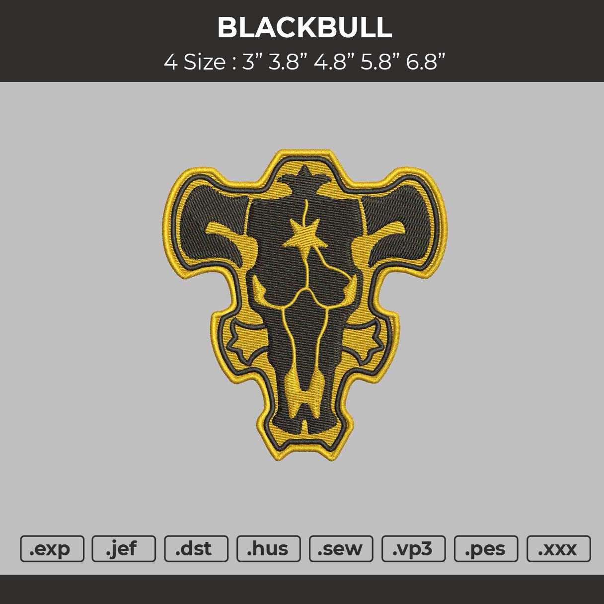 Blackbull Embroidery Machine Design File 4 size