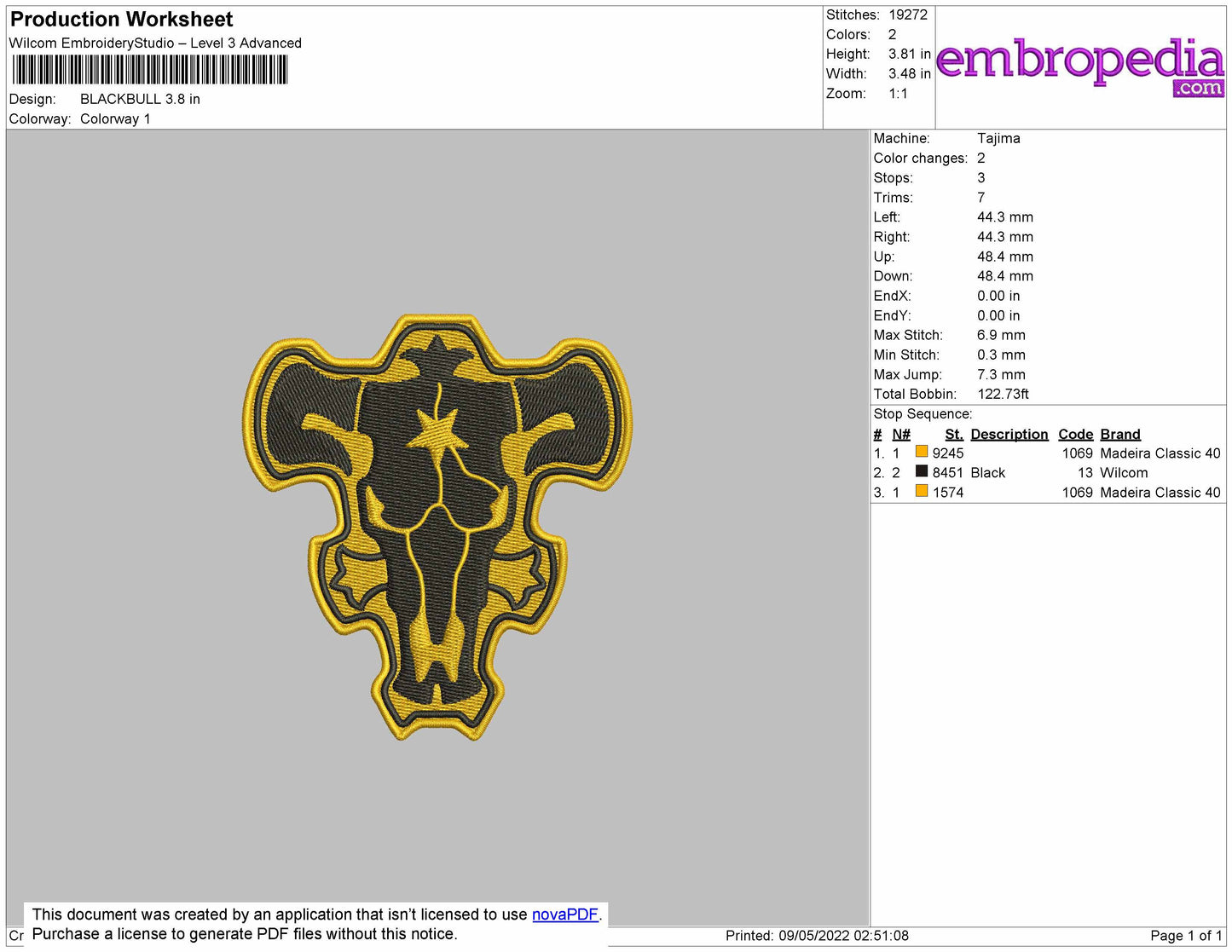 Blackbull Embroidery Machine Design File 4 size