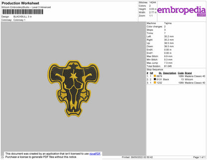 Blackbull Embroidery Machine Design File 4 size