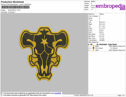 Blackbull Embroidery Machine Design File 4 size