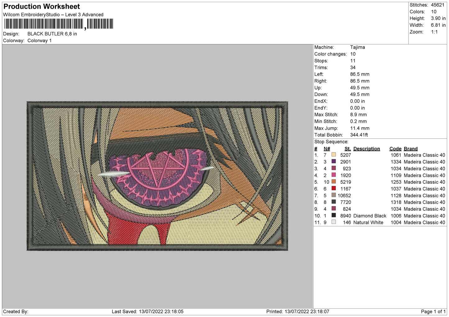 Black Butler Embroidery File 4 sizes