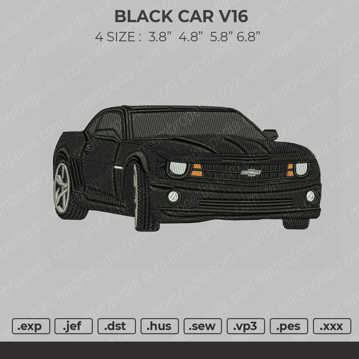 Black Car V16 Embroidery Design File 4 size