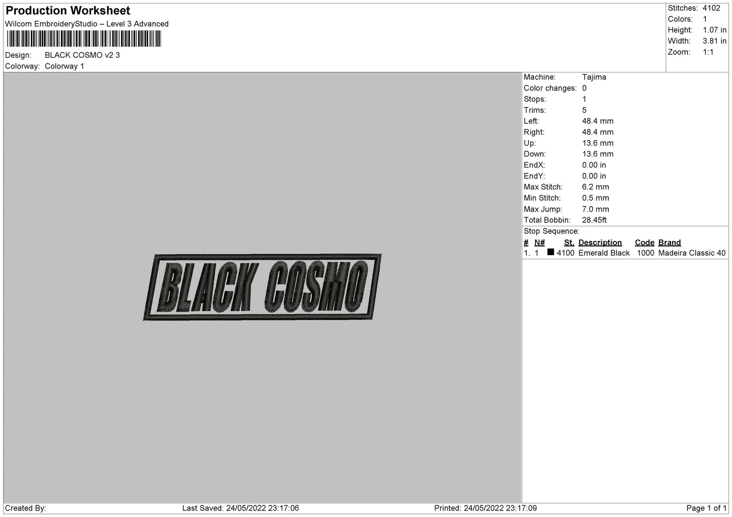 Black Cosmo V2 Embroidery File 4 size