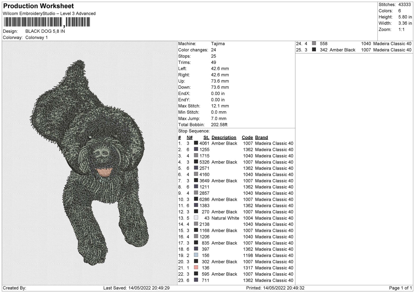 Black Dog Embroidery File 4 size