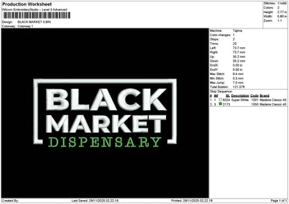 Blacktext 2911 Embroidery File 6 sizes