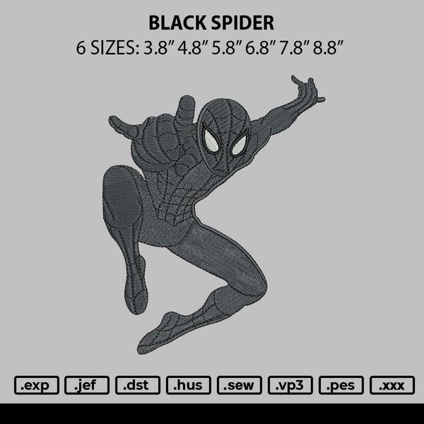Black Spider Embroidery File 6 sizes