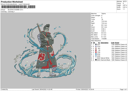 Blazing Kisame Embroidery Machine Desiign File 4 size