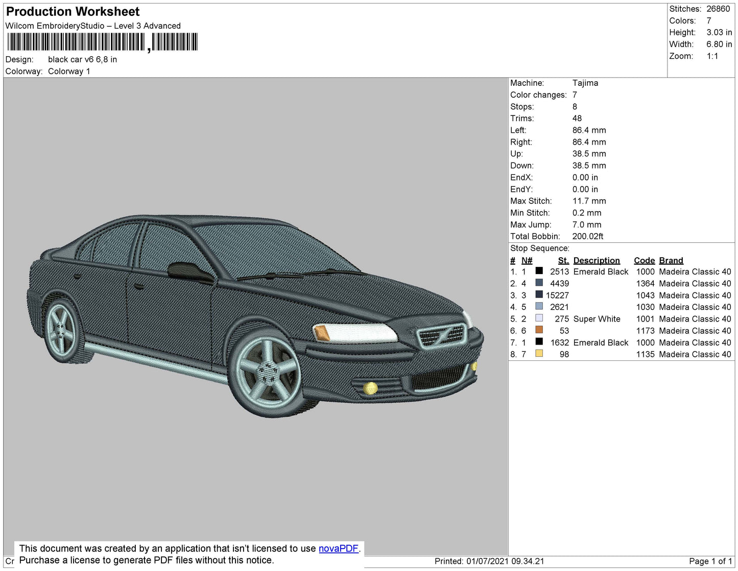 Black Car V6 Embroidery File 4 size