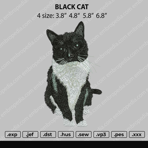 Black Cat Embroidery File 4 size