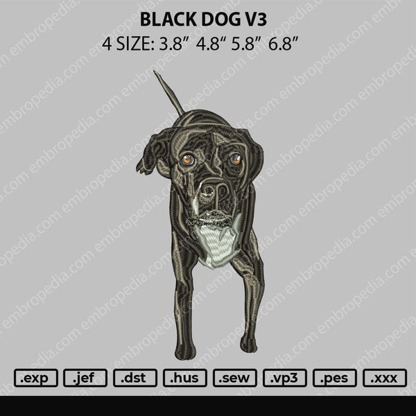 Black Dog V3 Embroidery File 4 size