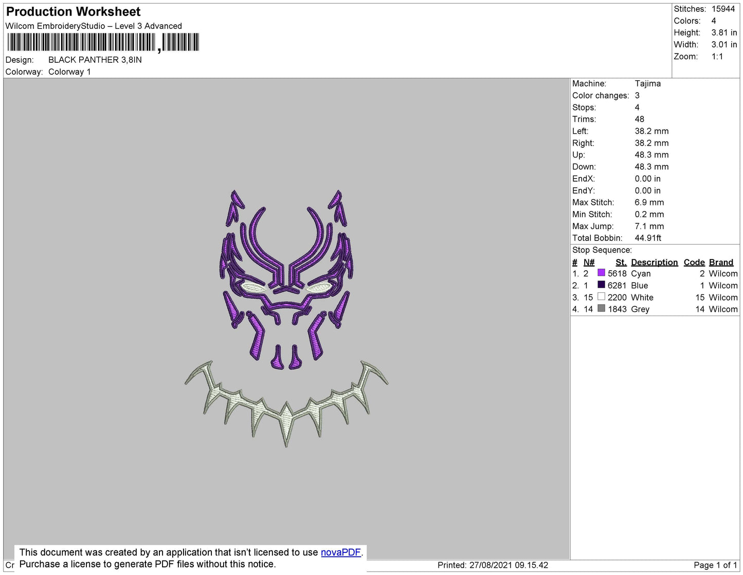Black Panthers Embroidery Design File 4 size
