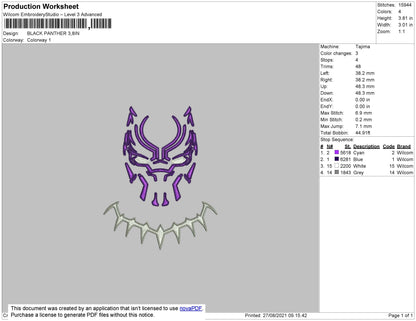 Black Panthers Embroidery Design File 4 size