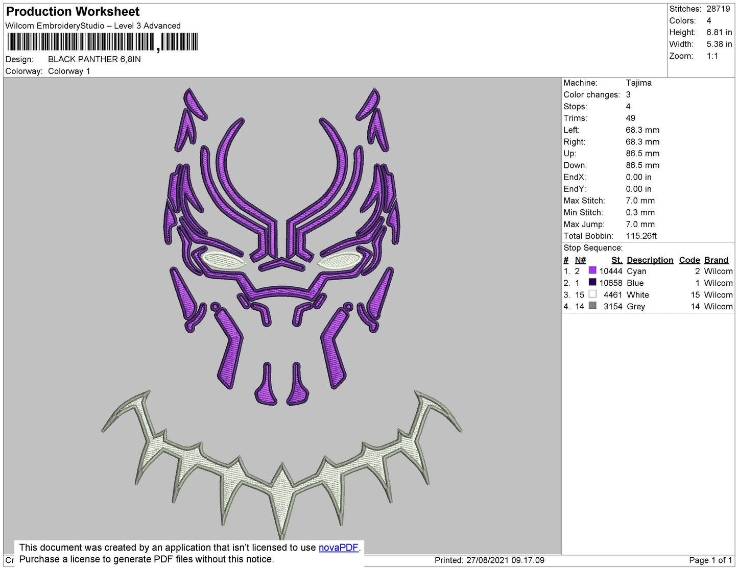 Black Panthers Embroidery Design File 4 size