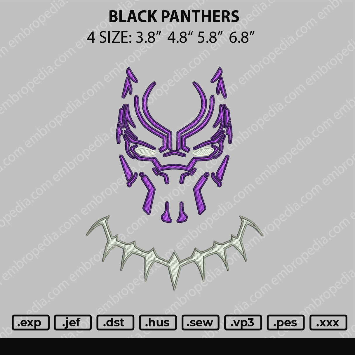 Black Panthers Embroidery Design File 4 size