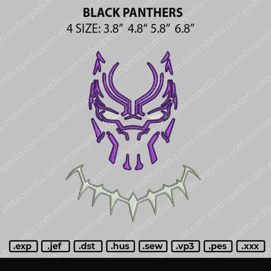 Black Panthers Embroidery Design File 4 size