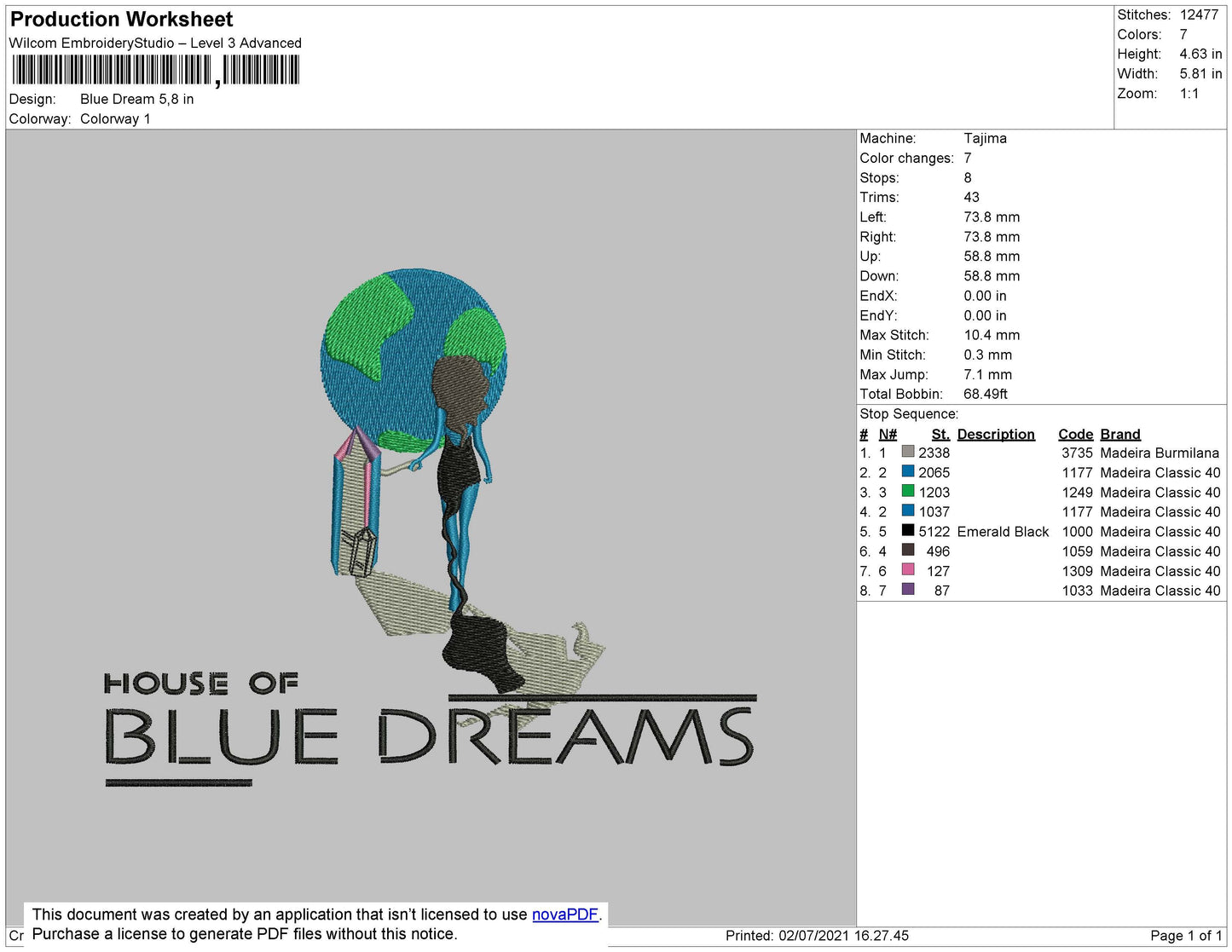 Blue Dreams Embroidery File 4 size