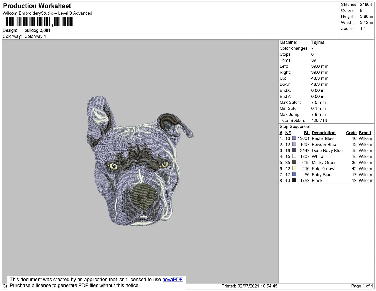 Bulldog 02 Embroidery Design Machine File 4 size