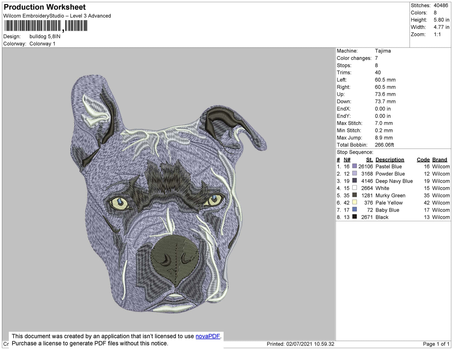 Bulldog 02 Embroidery Design Machine File 4 size
