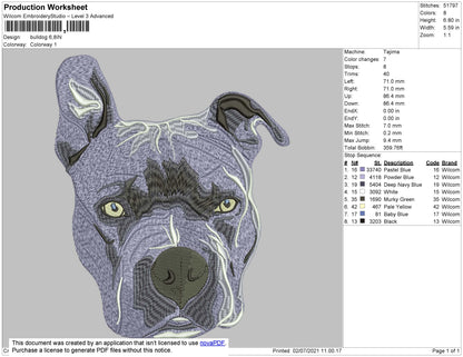 Bulldog 02 Embroidery Design Machine File 4 size