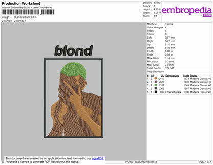 Blond Album Embroidery Machine Design File 4 size