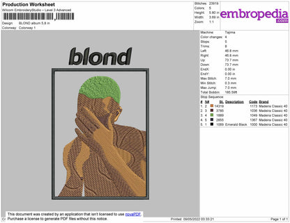 Blond Album Embroidery Machine Design File 4 size