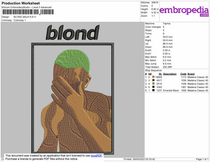 Blond Album Embroidery Machine Design File 4 size