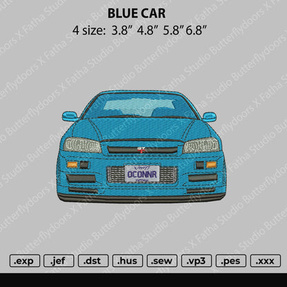 Blue Car Embroidery Machine Design File 4 size