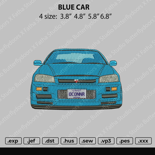 Blue Car Embroidery Machine Design File 4 size