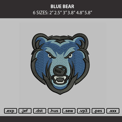 Blue Bear Embroidery Machine Design File 6 sizes