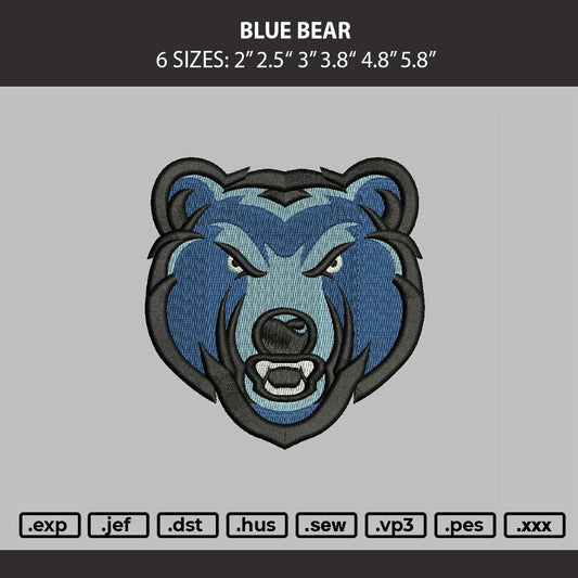 Blue Bear Embroidery Machine Design File 6 sizes