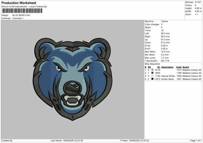 Blue Bear Embroidery Machine Design File 6 sizes